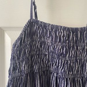 Smocked blue pinstripe maxi dress